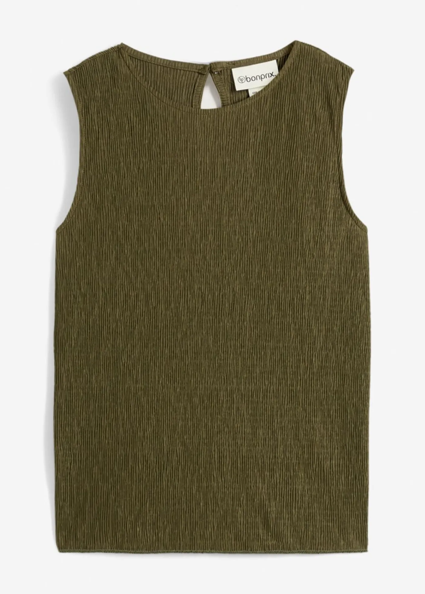 bonprix bonprix Esenciales|Camisetas>Top de tejido arrugado estructurado Verde oliva oscuro