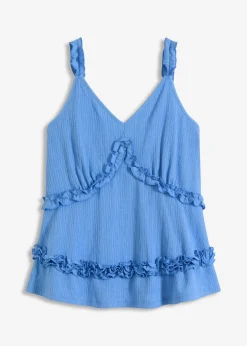 bonprix bonprix Camisetas>Top de tirantes finos con volantes azul provenzal