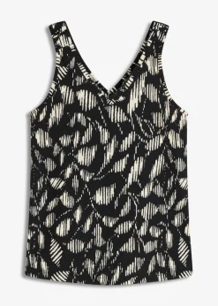 bonprix bonprix Camisetas>Top estampado de punto estructurado Negro-blanco