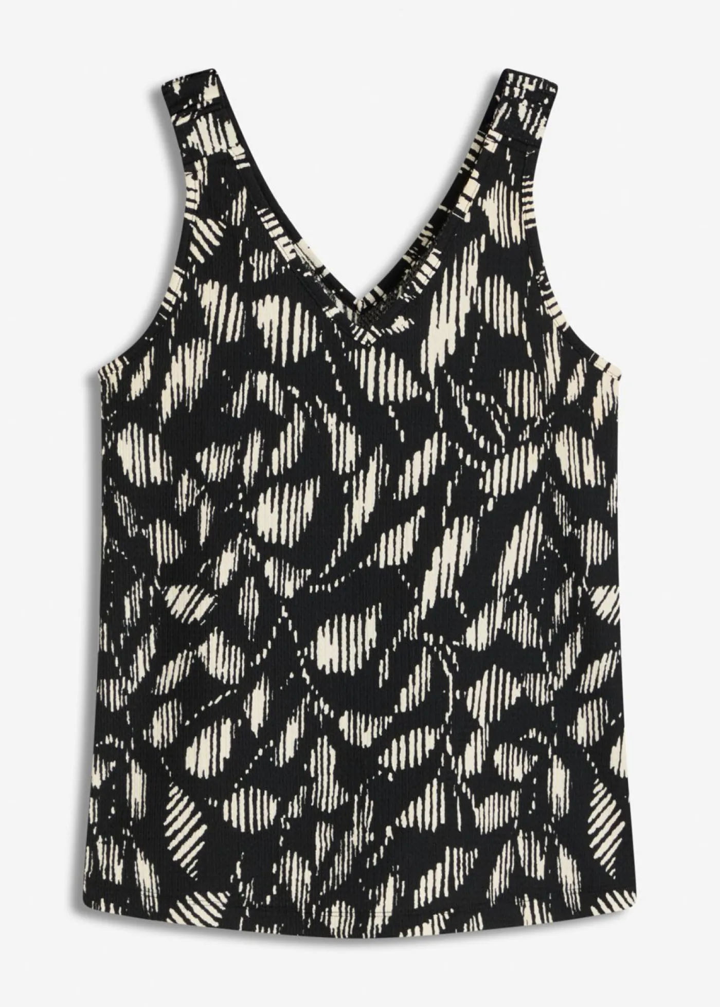 bonprix bonprix Camisetas>Top estampado de punto estructurado Negro-blanco