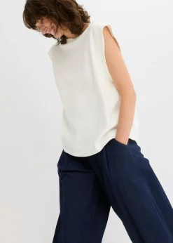 Mujer bonprix bonprix Top holgado con inserto de canalé en las mangas