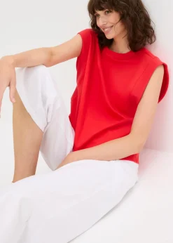 Mujer bonprix bonprix Top holgado con inserto de canalé en las mangas