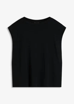 bonprix bonprix Camisetas>Top holgado con inserto de canalé en las mangas Negro