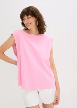 bonprix bonprix Camisetas>Top holgado con inserto de canalé en las mangas Rosa
