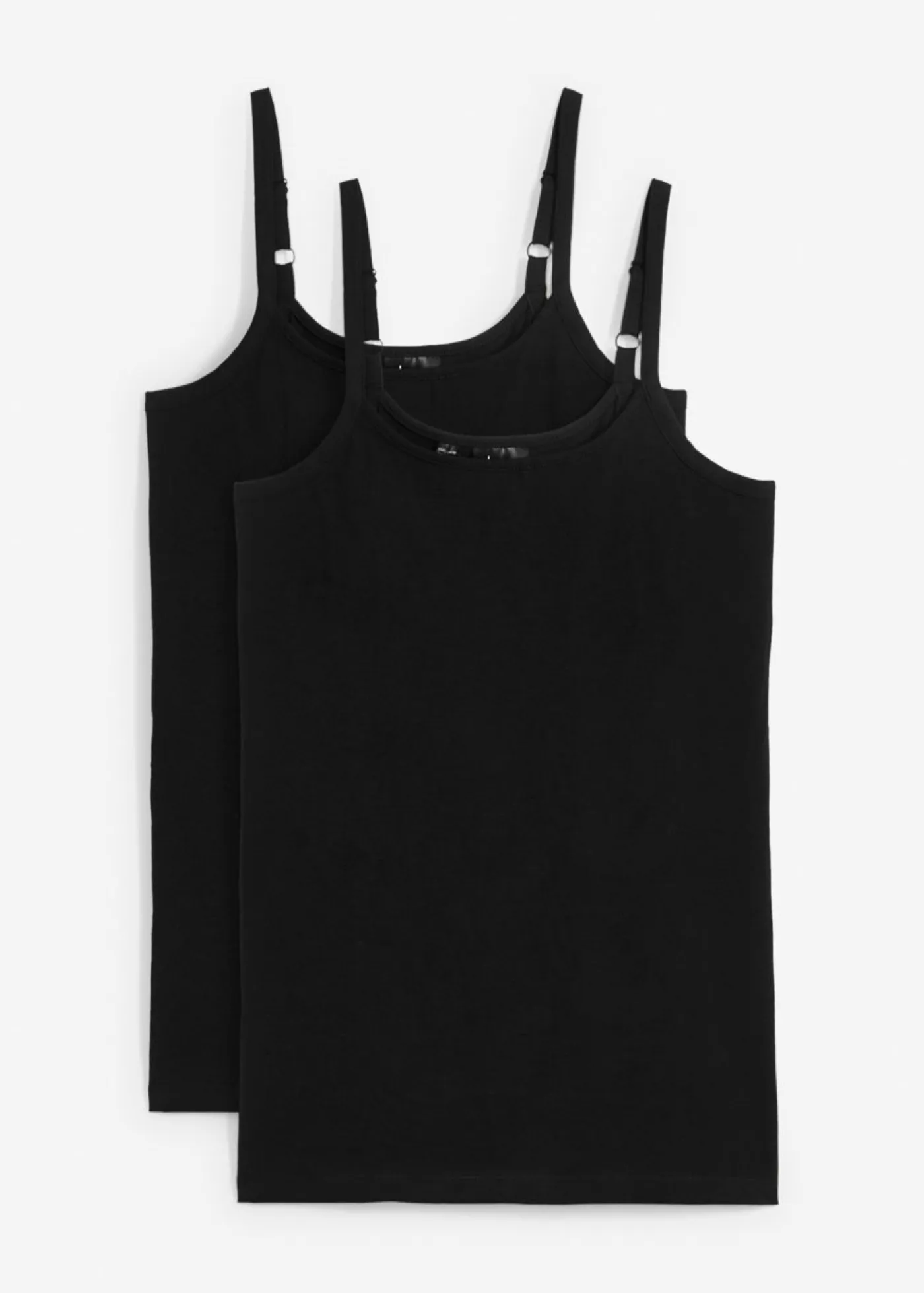bonprix bonprix Camisetas Interiores|Básicos>Top largo con tirantes finos de algodón (2 unidades) Negro