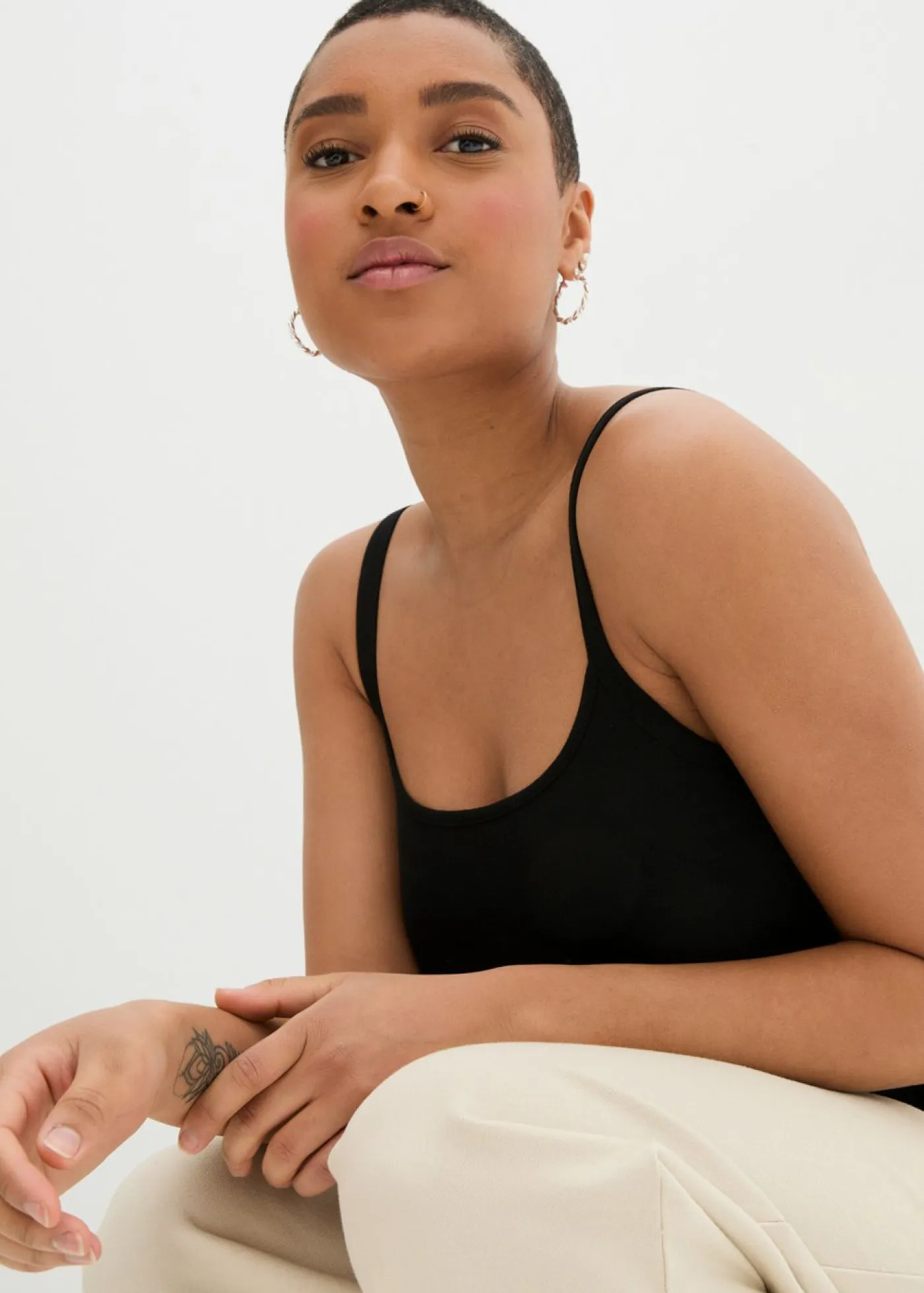 bonprix bonprix Camisetas Interiores|Básicos>Top largo con tirantes finos de algodón (2 unidades) Negro