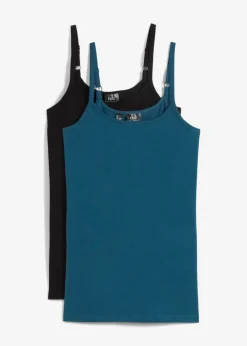 Mujer bonprix bonprix Top largo con tirantes finos de algodón (2 unidades)