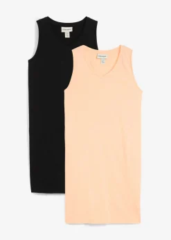 bonprix bonprix Camisetas Interiores|Básicos>Top largo de algodón orgánico puro (2 unidades) Negro-melocotón