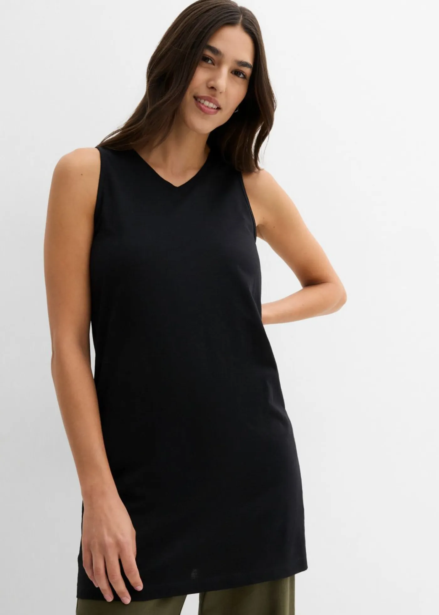 bonprix bonprix Camisetas Interiores|Básicos>Top largo de algodón orgánico puro (2 unidades) Negro-melocotón