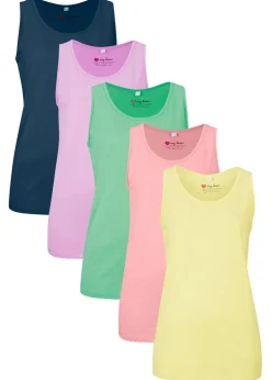 bonprix bonprix Camisetas Interiores|Básicos>Top largo de algodón orgánico puro (5 unidades) rosa pálido+lila claro+hierbabuena+lima suave+azul marino