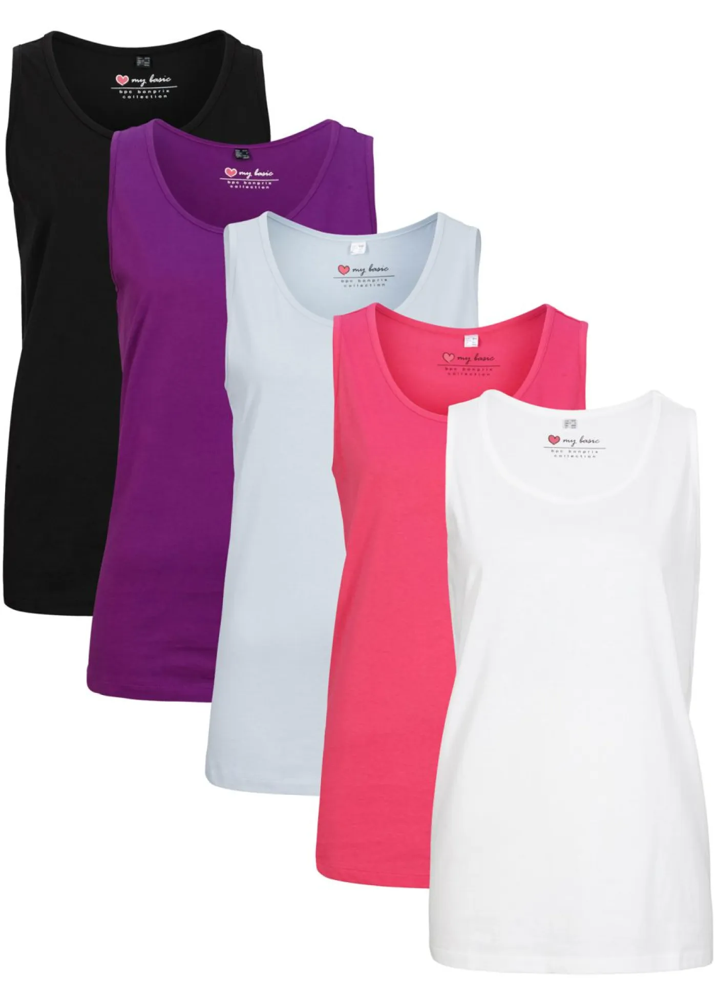 Mujer bonprix bonprix Top largo de algodón orgánico puro (5 unidades)