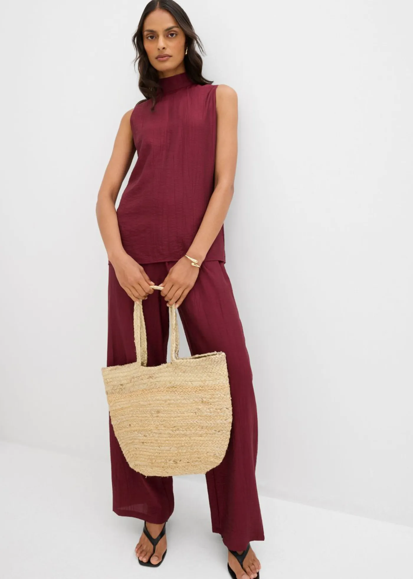 bonprix bonprix Conjuntos De Ropa|Esenciales>Top largo de mezcla de viscosa estructurada rojo avellana