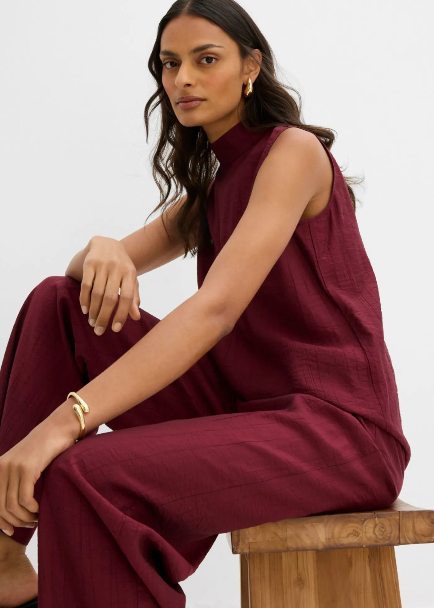 bonprix bonprix Conjuntos De Ropa|Esenciales>Top largo de mezcla de viscosa estructurada rojo avellana