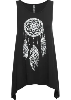 bonprix bonprix Camisetas>Top largo de viscosa suave Negro-blanco estampado