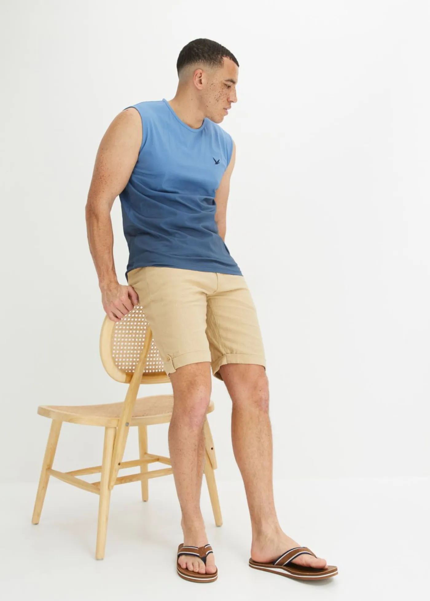 bonprix bonprix Camisetas Y Polos>Top sin mangas de algodón orgánico puro azul marino-azul cristal