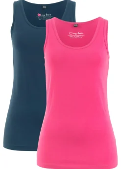 bonprix bonprix Camisetas Interiores|Básicos>Top sin mangas elástico (2 unidades) Azul marino + fucsia