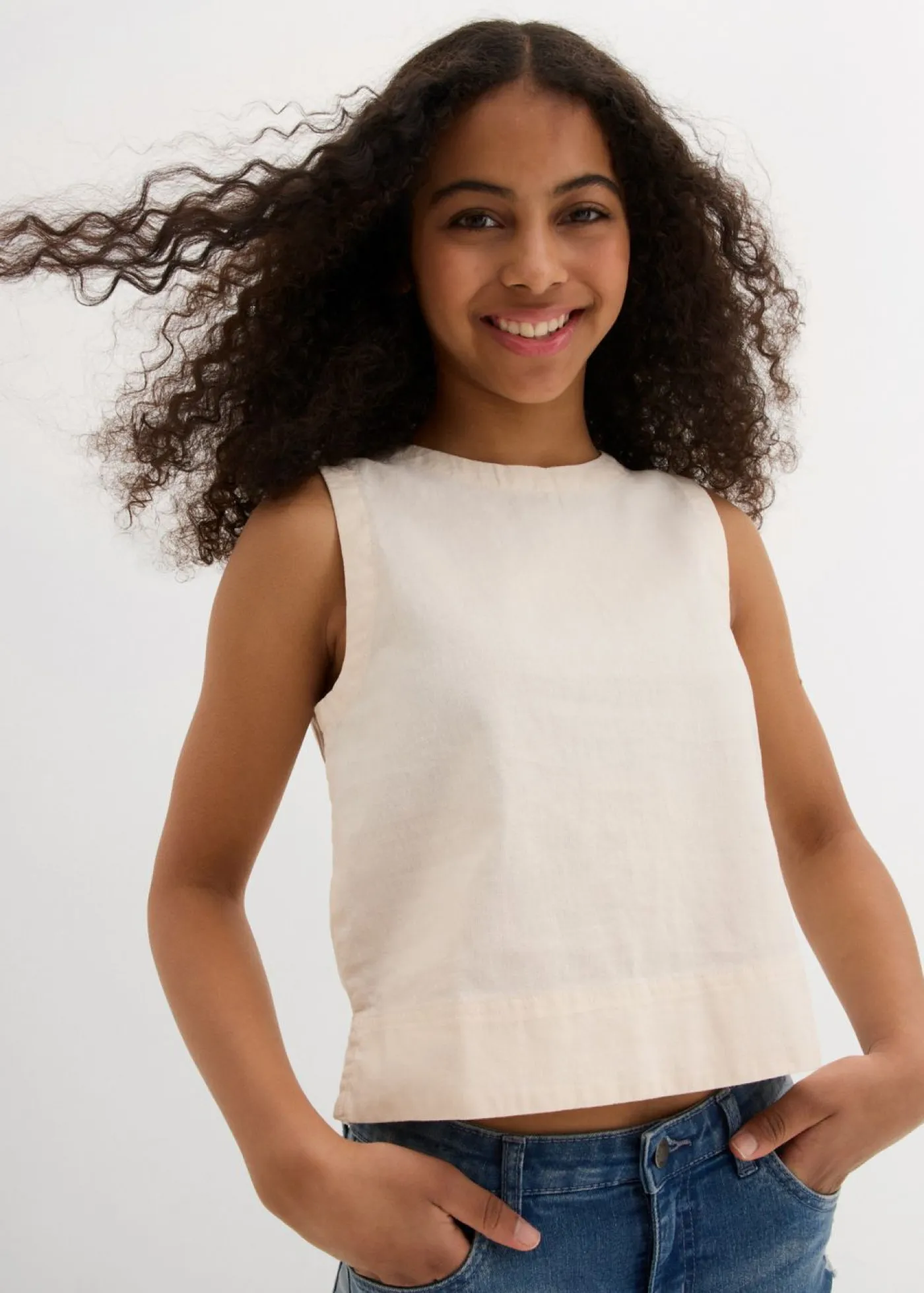 bonprix bonprix Ropa 9 A 16 Años·Camisetas Y Camisas>Top tipo blusa de mezcla de lino Beige natural