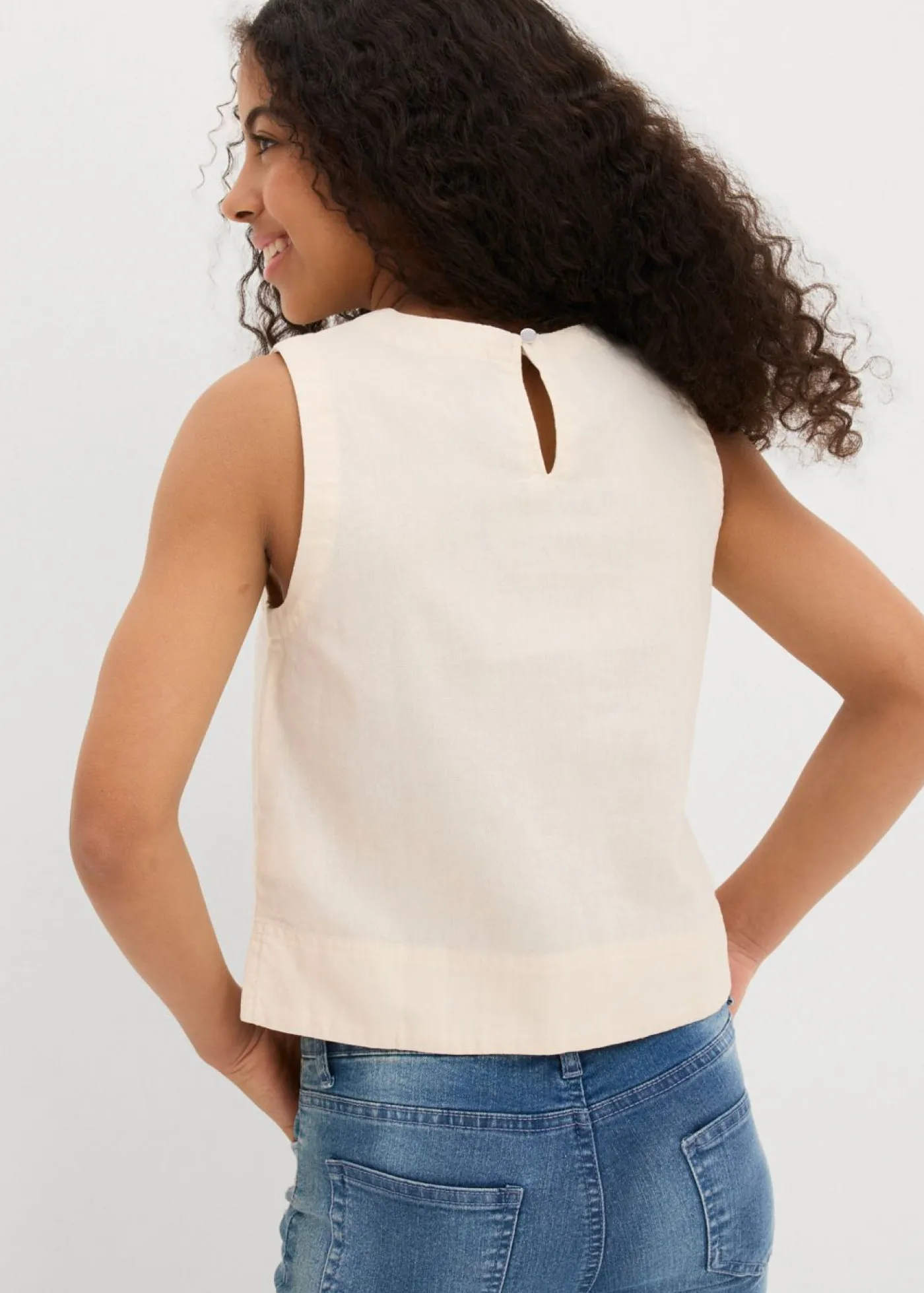bonprix bonprix Ropa 9 A 16 Años·Camisetas Y Camisas>Top tipo blusa de mezcla de lino Beige natural