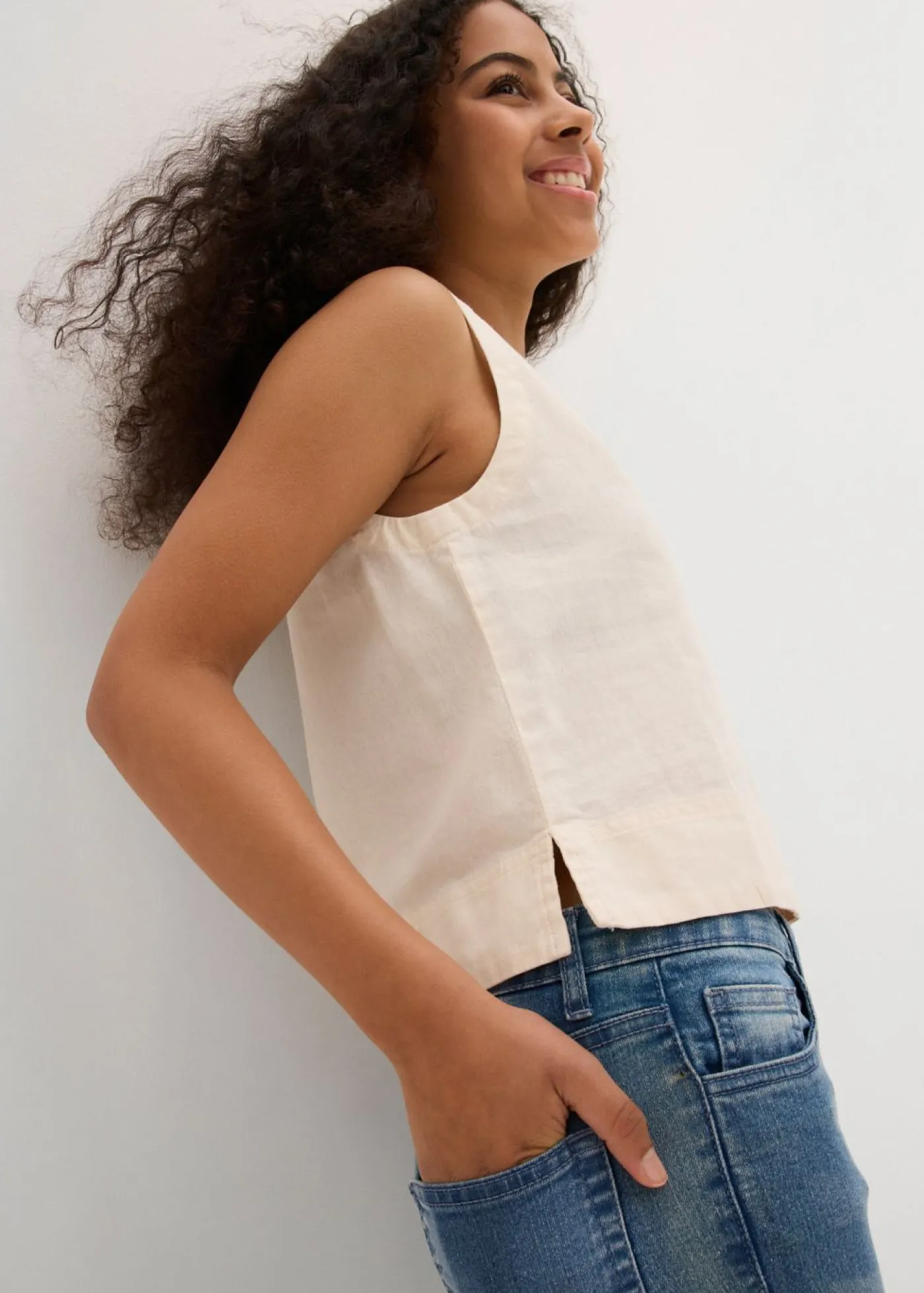 bonprix bonprix Ropa 9 A 16 Años·Camisetas Y Camisas>Top tipo blusa de mezcla de lino Beige natural