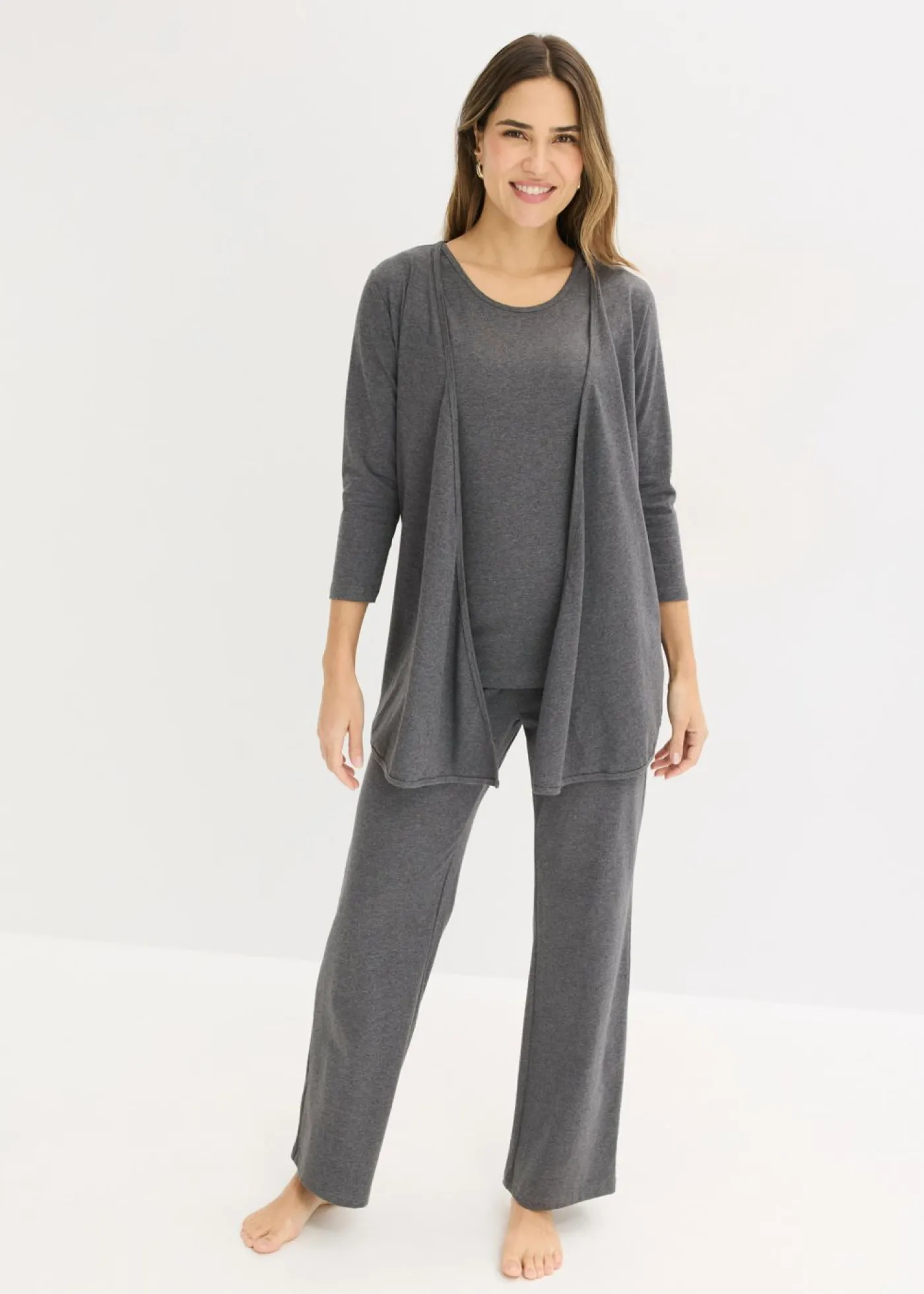 bonprix bonprix Homewear|Ropa Deportiva>Traje para estar por casa (3 piezas) con viscosa Gris jaspeado