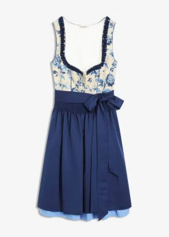 bonprix bonprix Vestidos>Traje tirolés con delantal bordado (2 piezas) azul marino-beige con flores