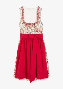 bonprix bonprix Vestidos>Traje tirolés con delantal bordado (2 piezas) Rojo de flores