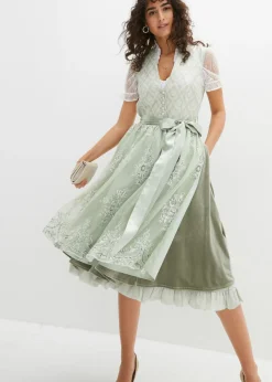 bonprix bonprix Vestidos>Traje tirolés y delantal (2 piezas) Verde alga
