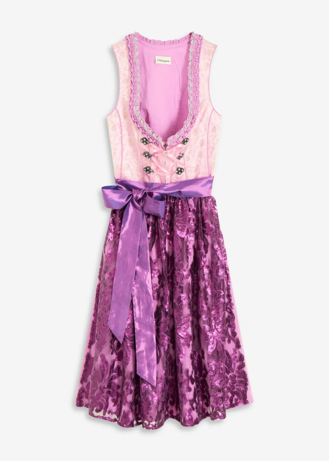 bonprix bonprix Vestidos>Traje tirolés y delantal (2 piezas) Lila claro/morado/baya