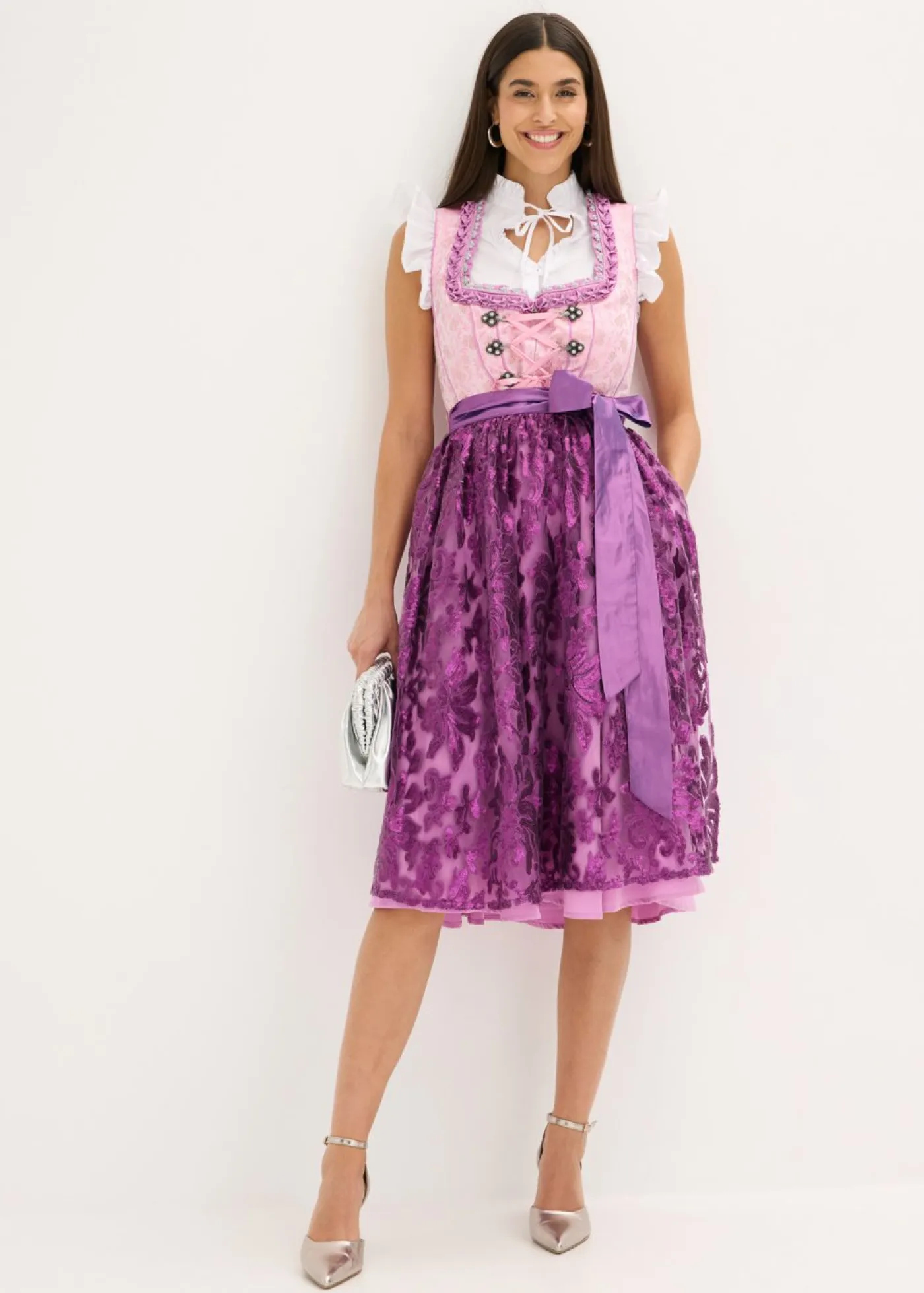 bonprix bonprix Vestidos>Traje tirolés y delantal (2 piezas) Lila claro/morado/baya