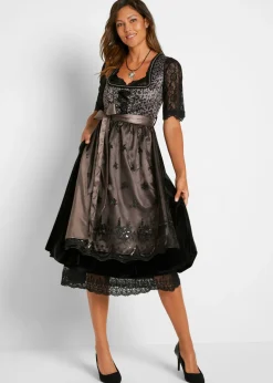 bonprix bonprix Vestidos>Traje tirolés y delantal (2 piezas) Negro estampado