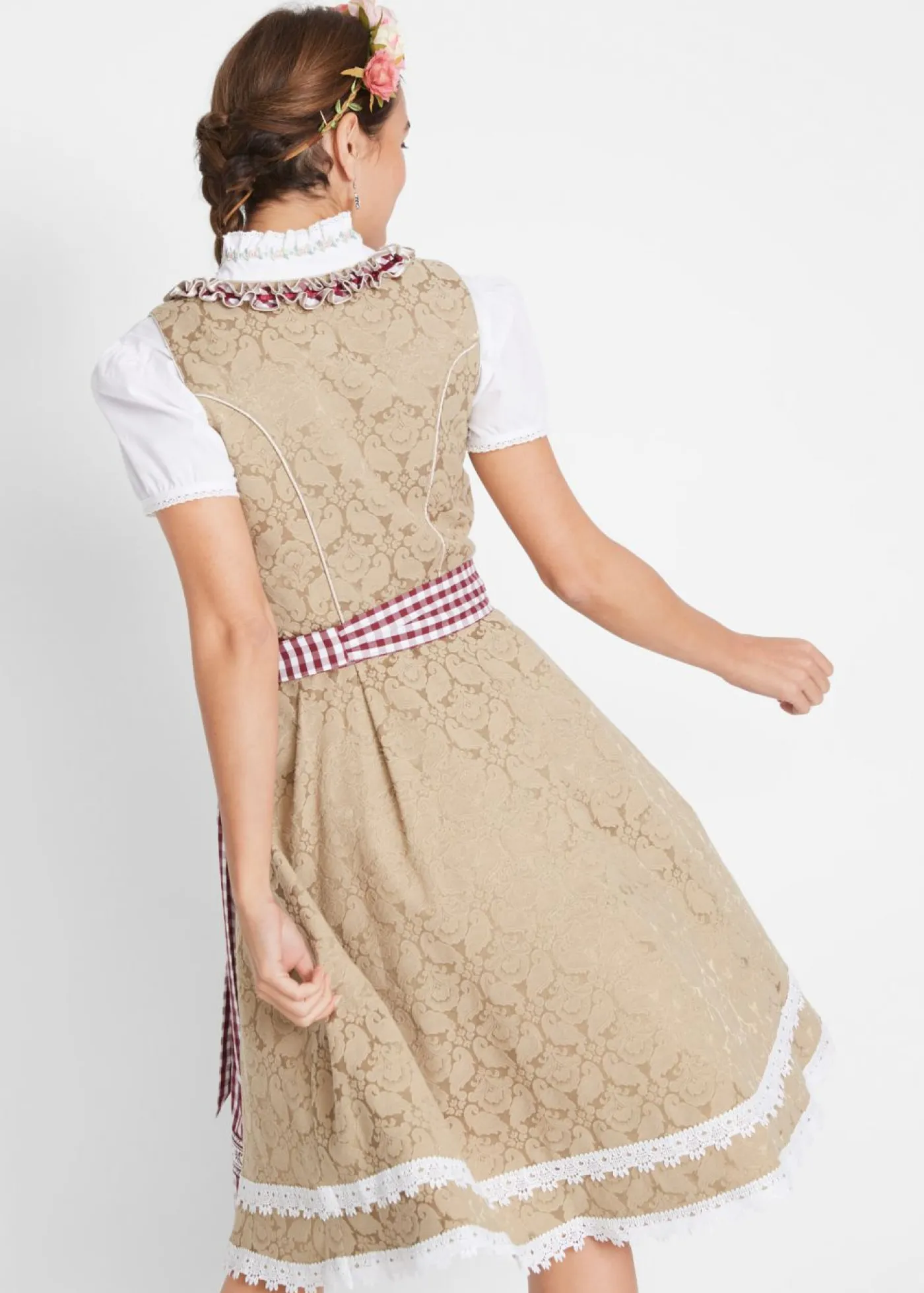 bonprix bonprix Vestidos>Traje tradicional tirolés con delantal hasta la rodilla Beige estampado