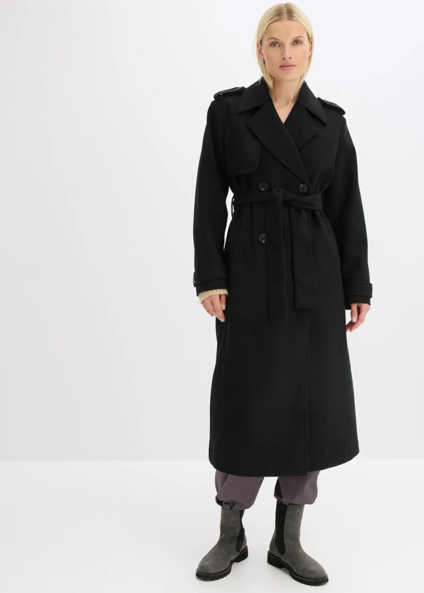 bonprix bonprix Chaquetas Y Abrigos>Trenca con aspecto de lana Negro