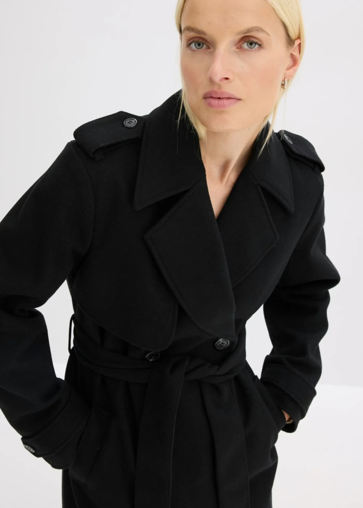 bonprix bonprix Chaquetas Y Abrigos>Trenca con aspecto de lana Negro