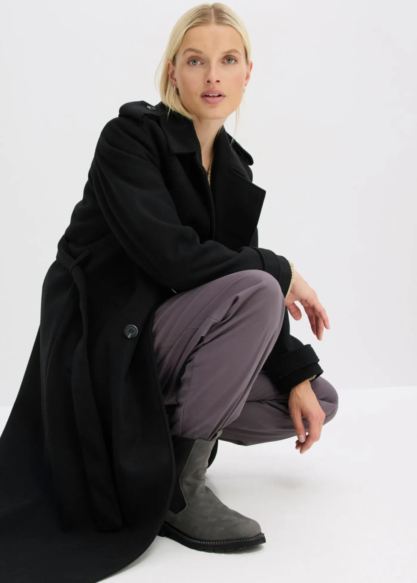 bonprix bonprix Chaquetas Y Abrigos>Trenca con aspecto de lana Negro