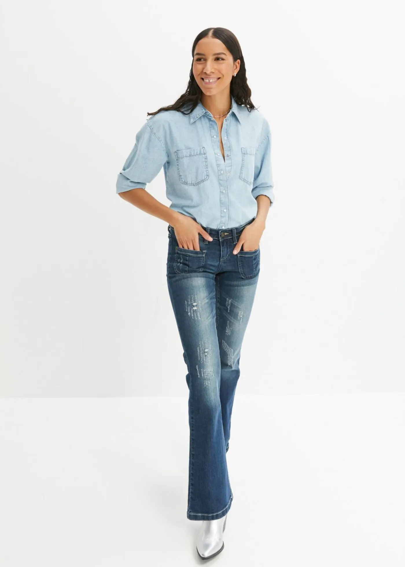 bonprix bonprix Vaqueros>Vaquero bootcut con efecto descolorido azul noche denim