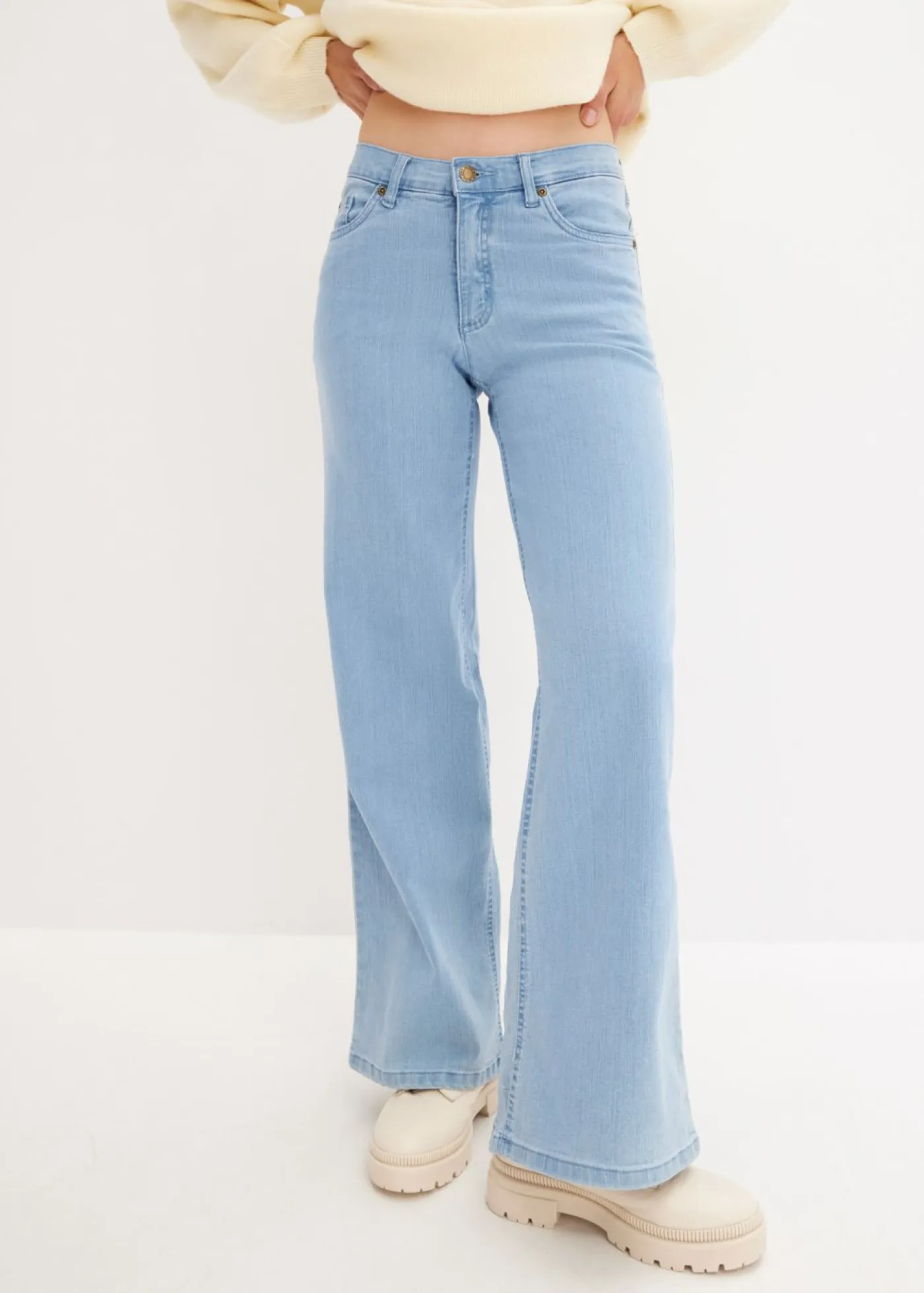 Mujer bonprix bonprix Vaquero de pernera ancha, mid waist, elástico