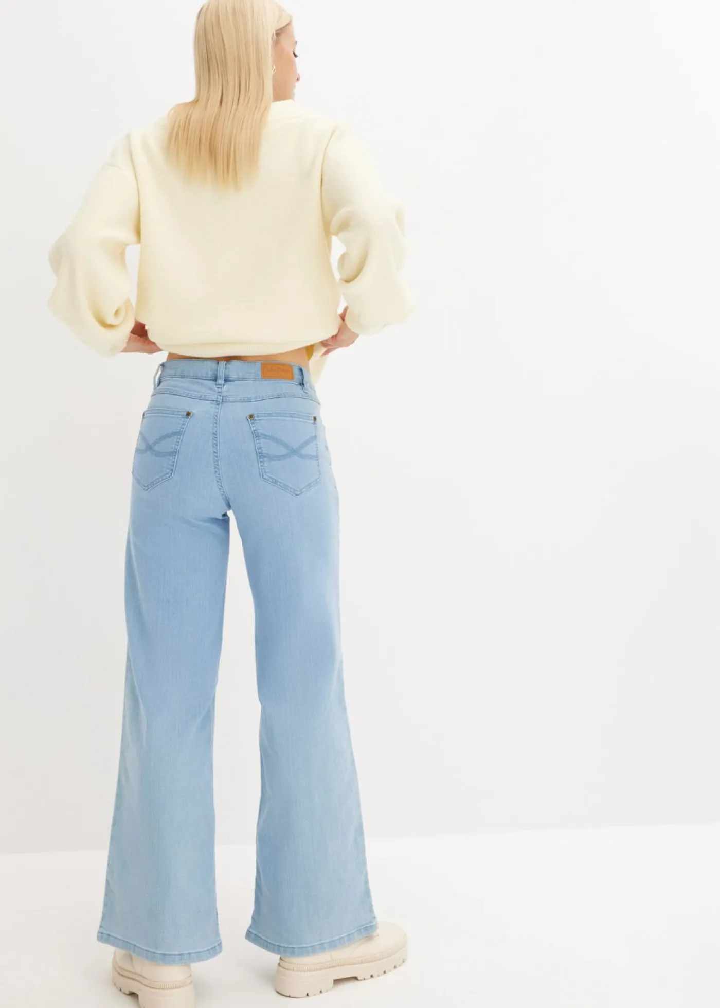 Mujer bonprix bonprix Vaquero de pernera ancha, mid waist, elástico