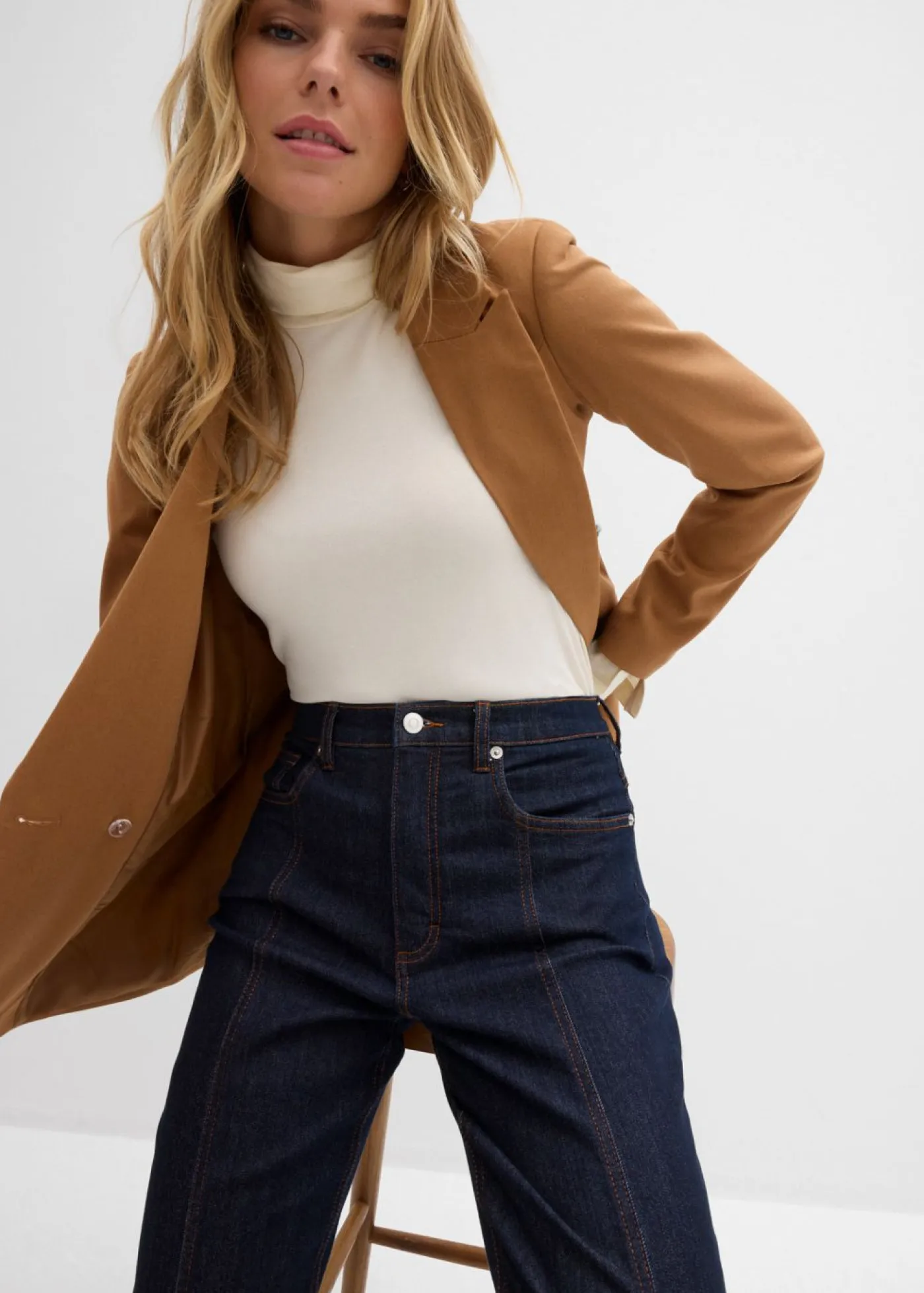 bonprix bonprix Vaqueros>Vaquero mom, high waist, elásticos Azul oscuro denim