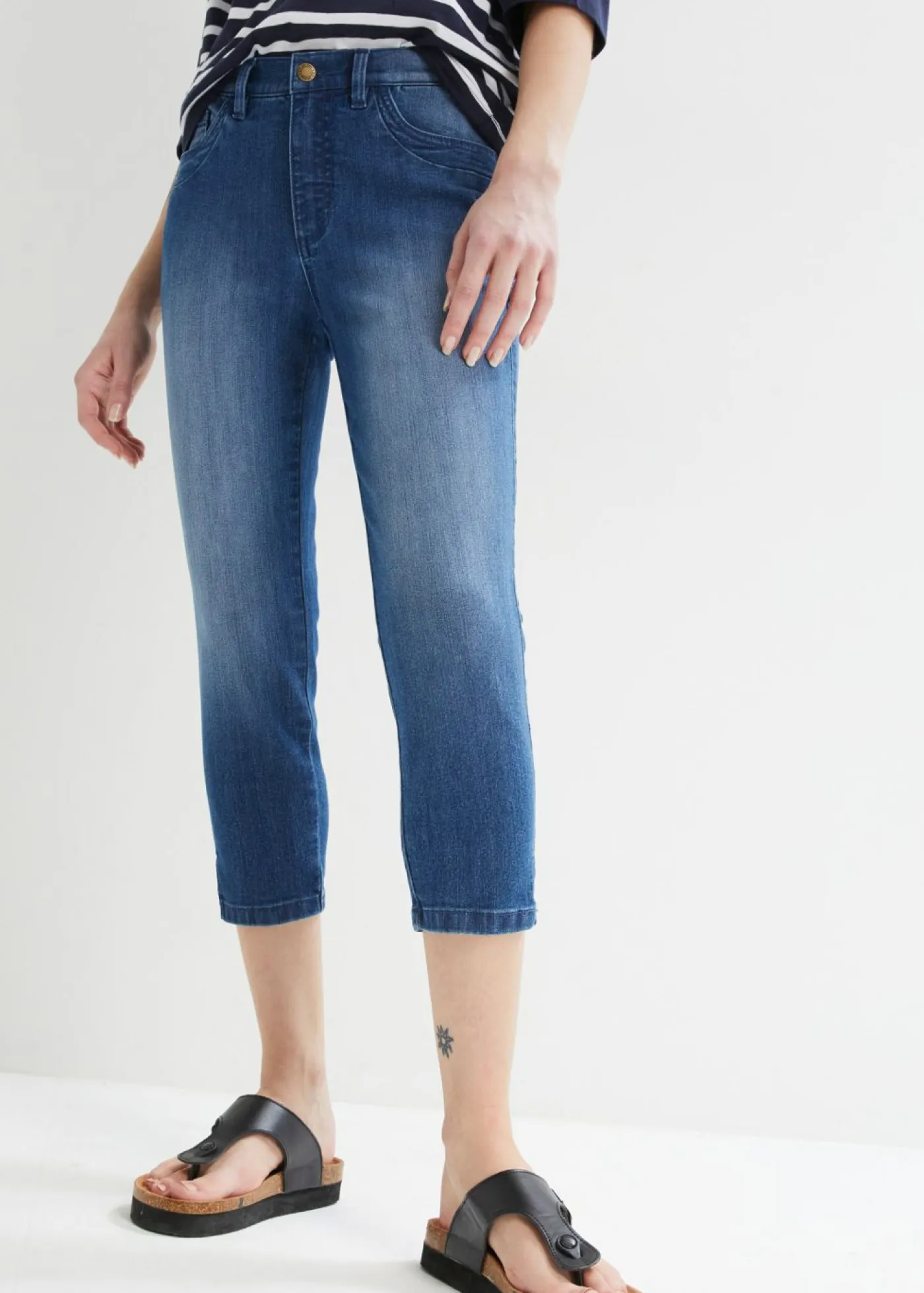 bonprix bonprix Vaqueros>Vaqueros 3/4 azul piedra+azul oscuro denim usado