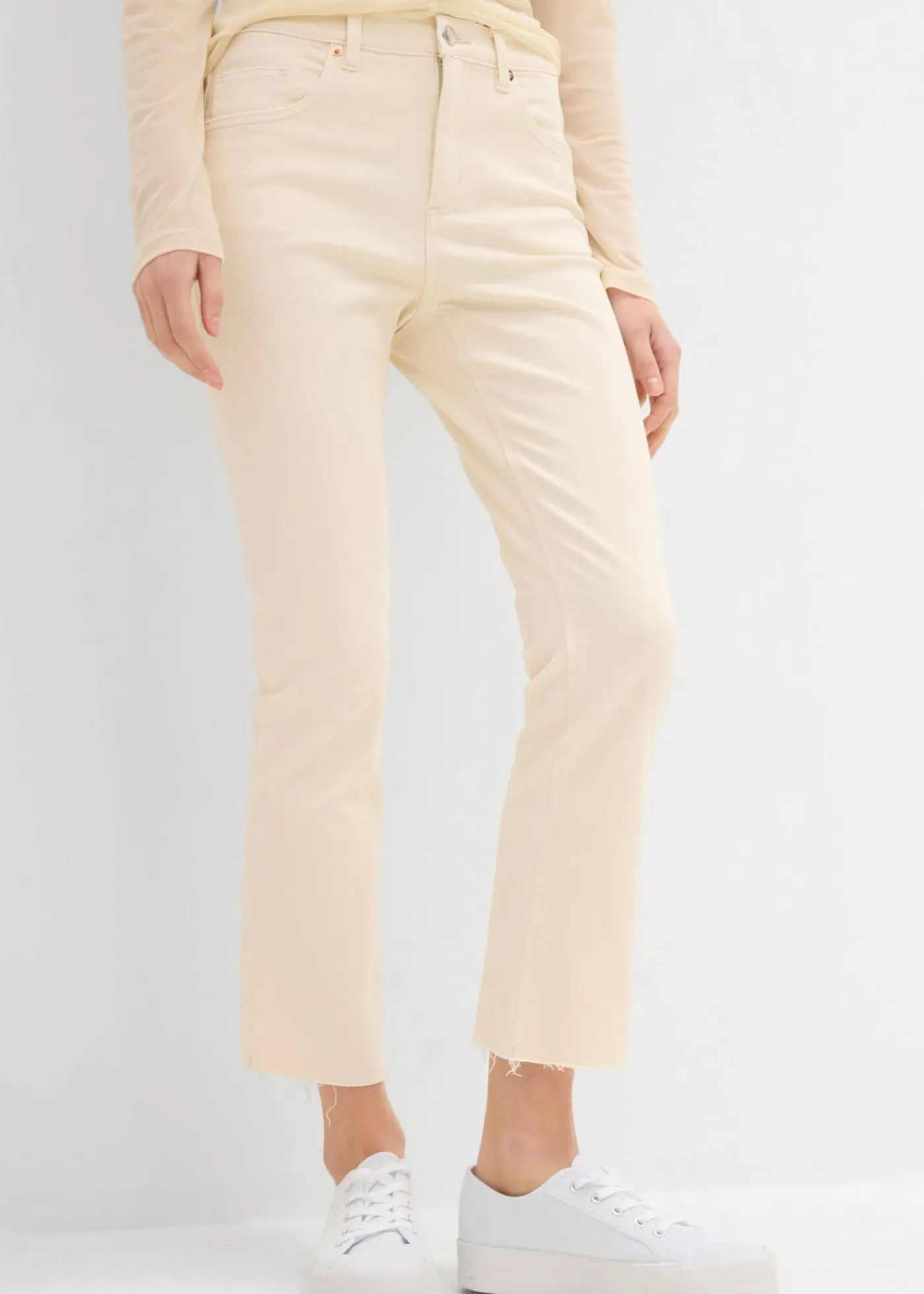 bonprix bonprix Vaqueros>Vaqueros acampanados, high waist, cropped Beige natural