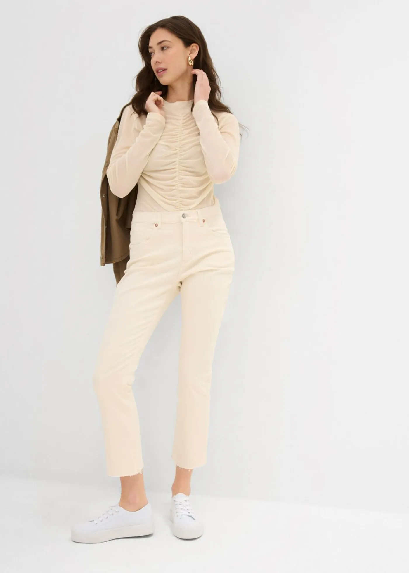 bonprix bonprix Vaqueros>Vaqueros acampanados, high waist, cropped Beige natural