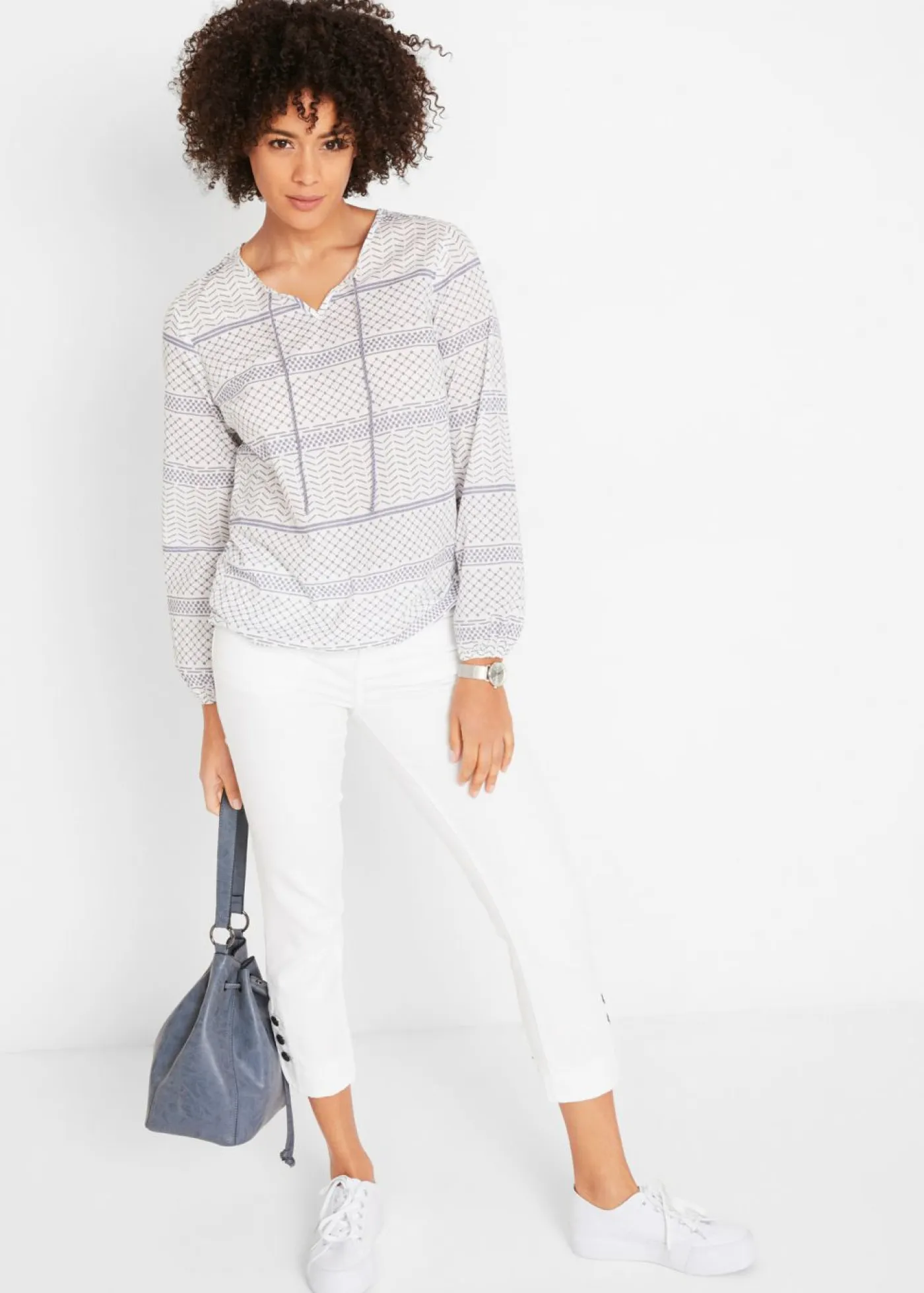 bonprix bonprix Vaqueros>Vaqueros acortados de corte slim y media cintura Sarga blanca