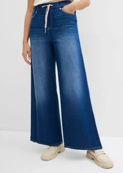 bonprix bonprix Vaqueros>Vaqueros anchos de talle medio con cinturilla cómoda Denim intenso usado