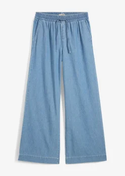 bonprix bonprix Vaqueros>Vaqueros anchos de talle medio con cinturilla cómoda azul hielo denim usado