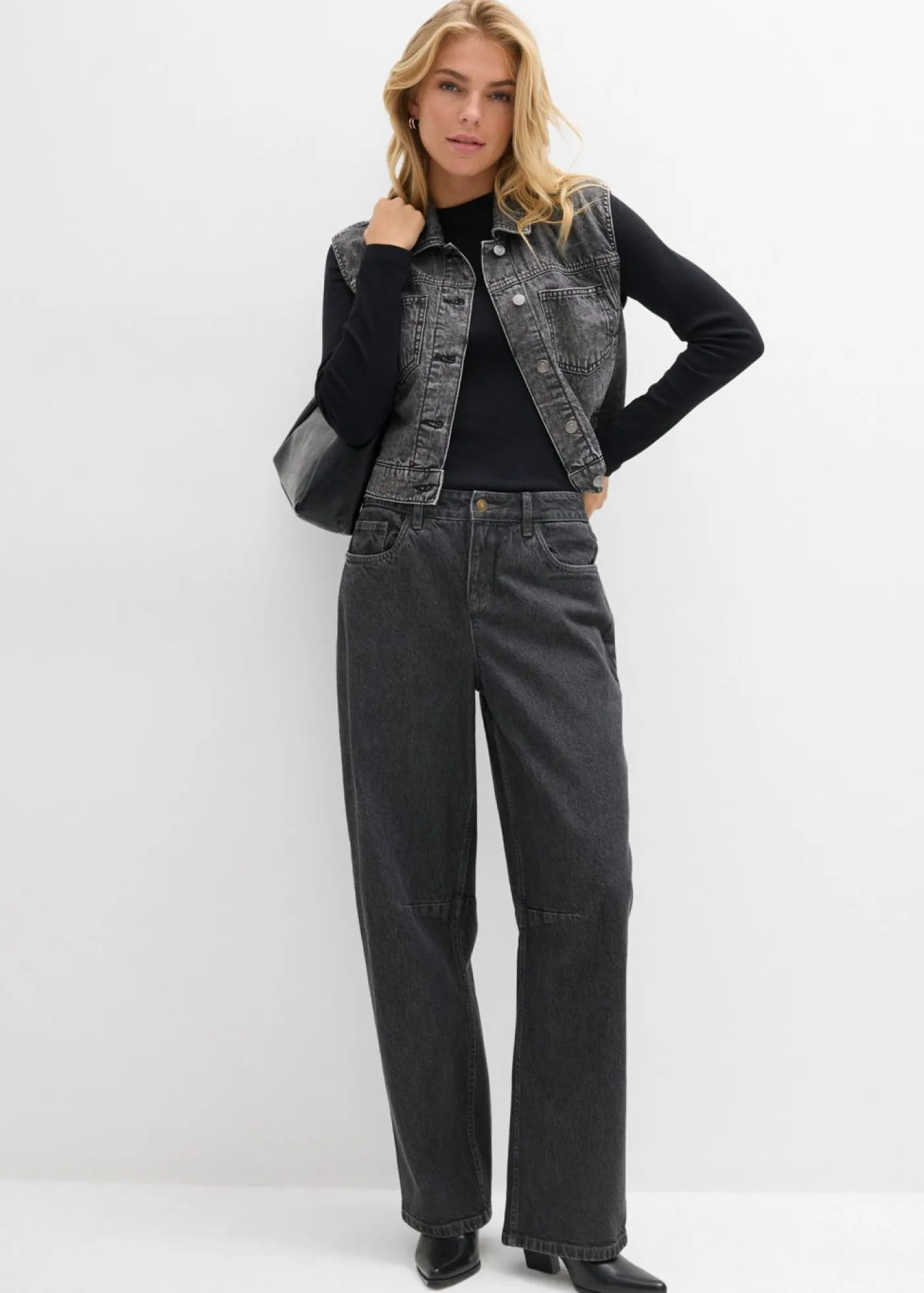 bonprix bonprix Vaqueros>Vaqueros barrel, mid waist denim gris oscuro usado