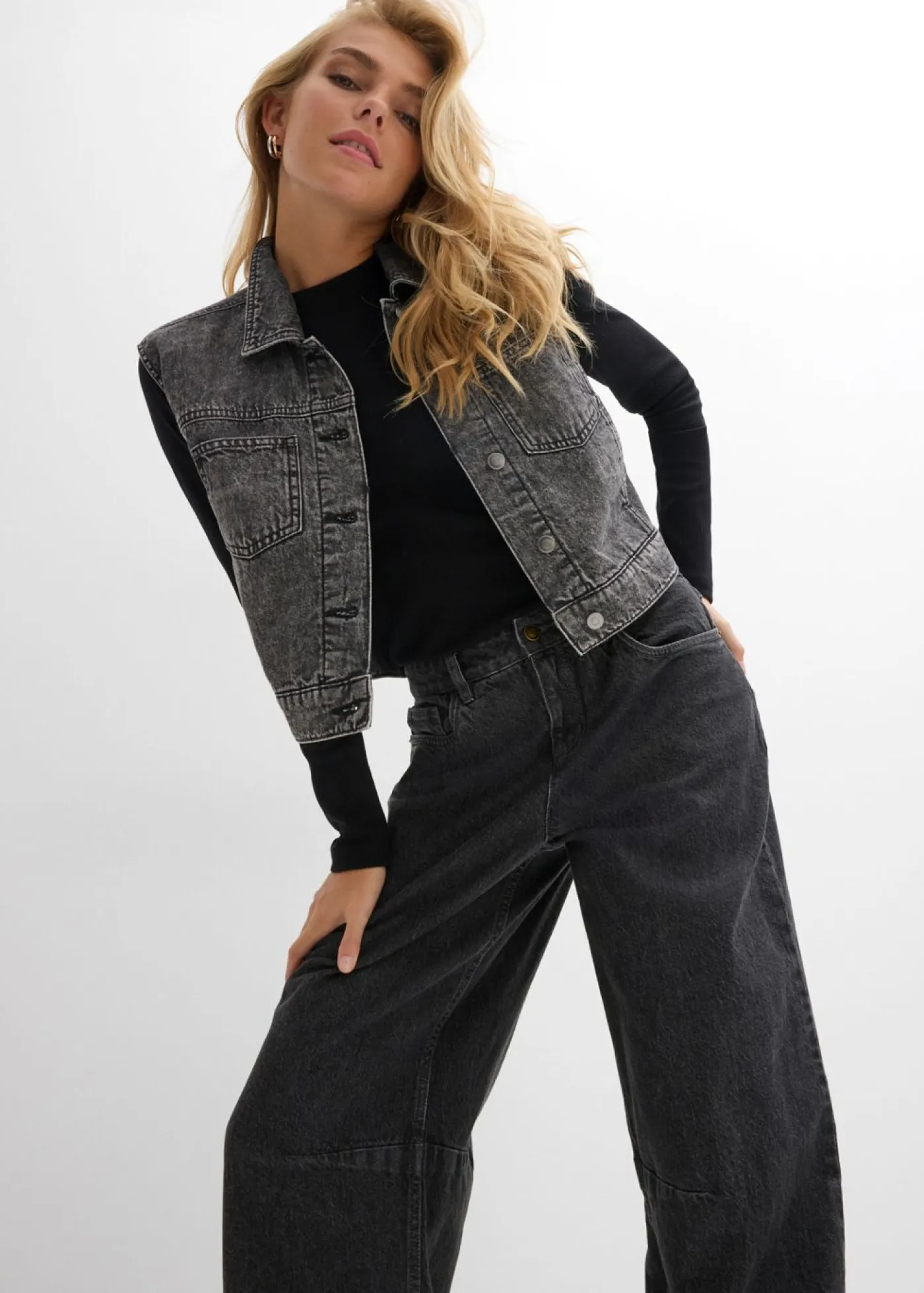 bonprix bonprix Vaqueros>Vaqueros barrel, mid waist denim gris oscuro usado