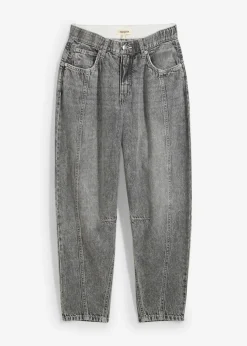 bonprix bonprix Vaqueros>Vaqueros barrel, mid waist, low stretch, cropped Denim gris claro desgastado