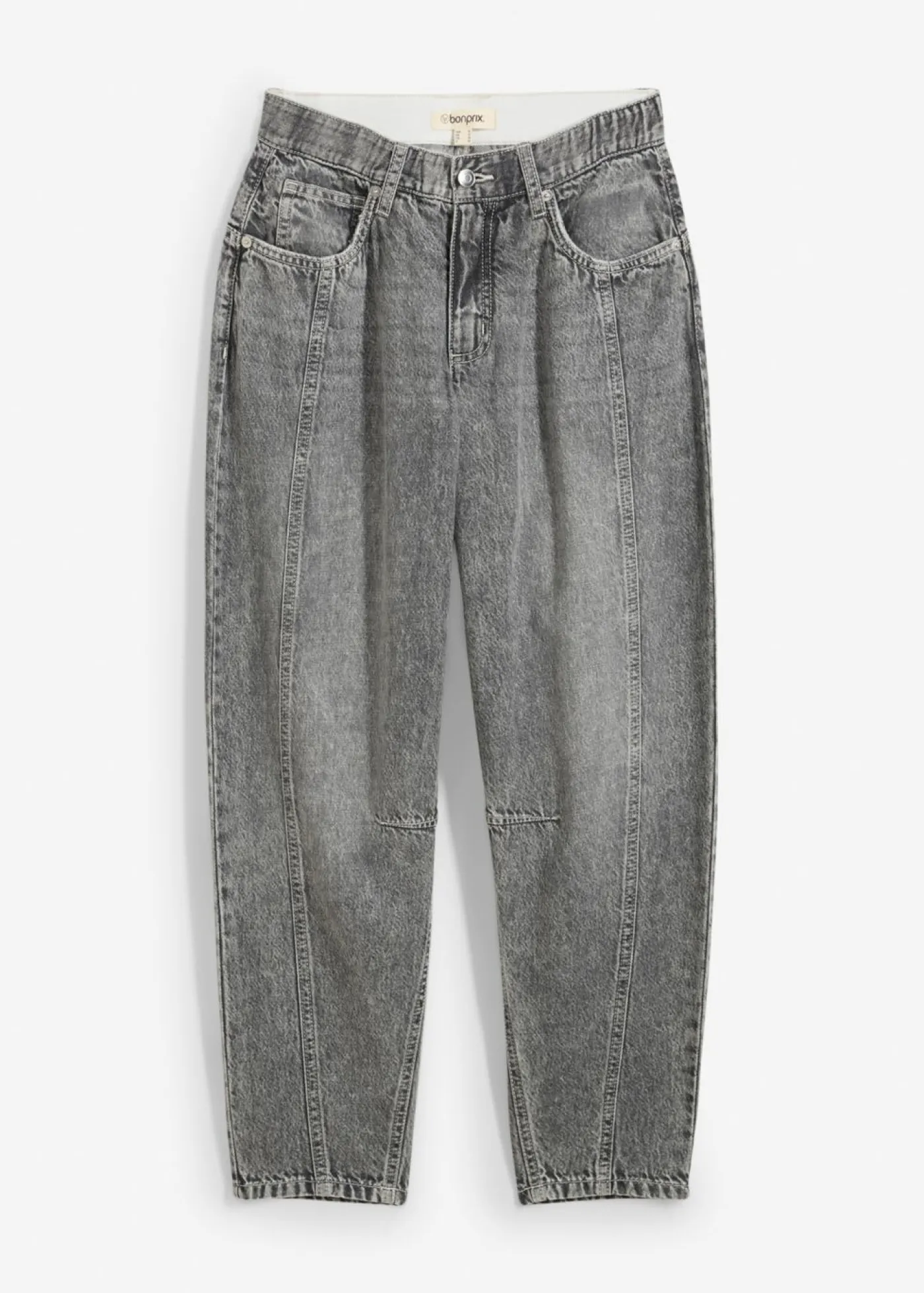 bonprix bonprix Vaqueros>Vaqueros barrel, mid waist, low stretch, cropped Denim gris claro desgastado