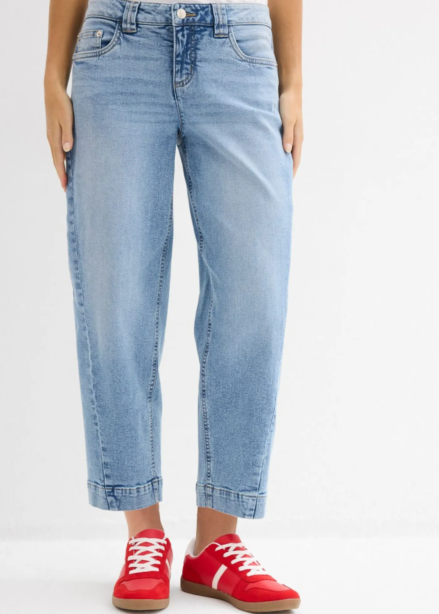 bonprix bonprix Tallas Pequeñas>Vaqueros barrel, mid waist, cropped Azul piedra usado