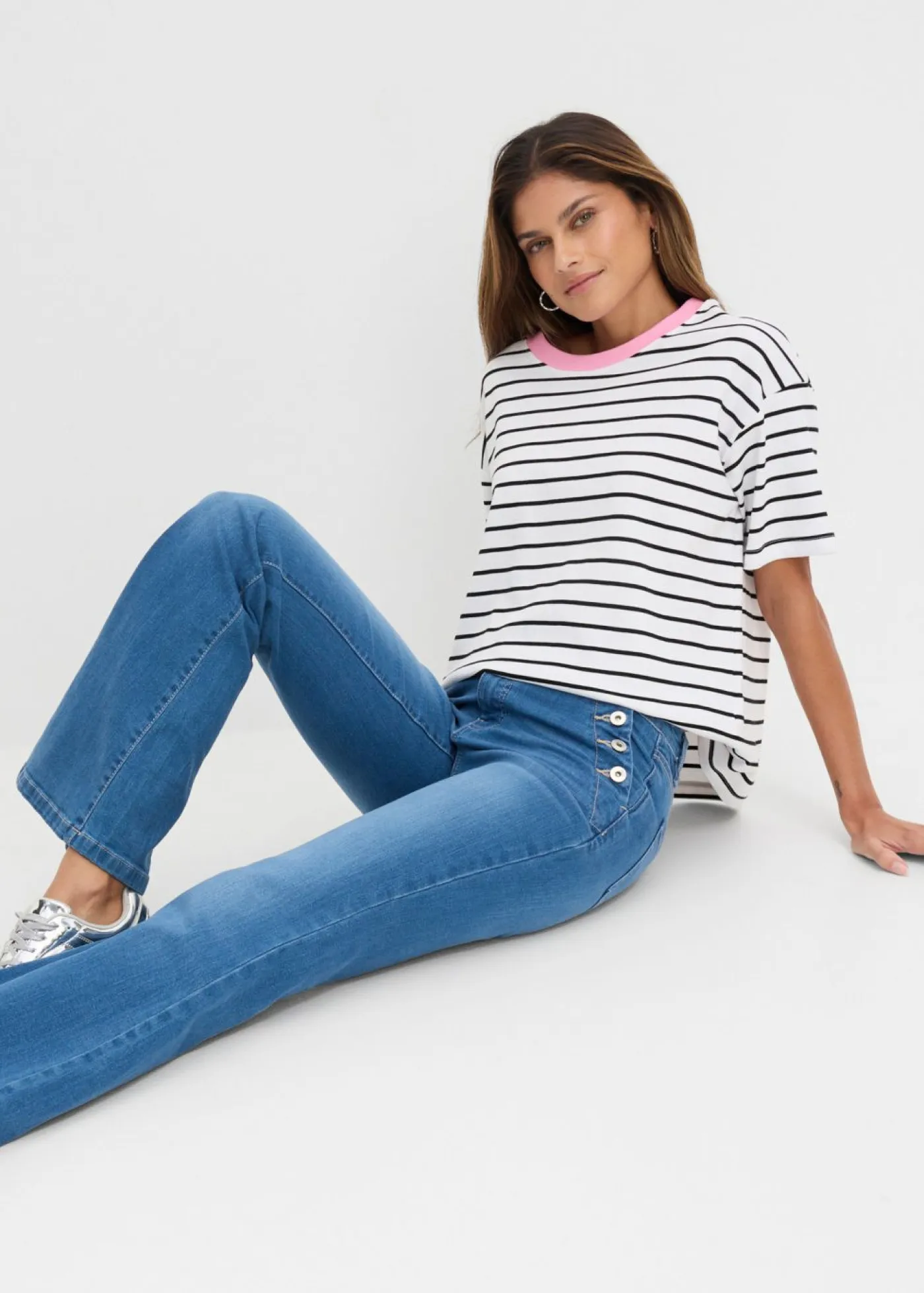 bonprix bonprix Vaqueros|Tallas Pequeñas>Vaqueros bootcut, mid waist, de algodón orgánico Azul piedra